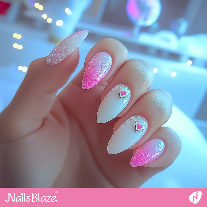 Stylish White and Pink Nails Design for Valentine | Pink Valentines Nails - NB7251