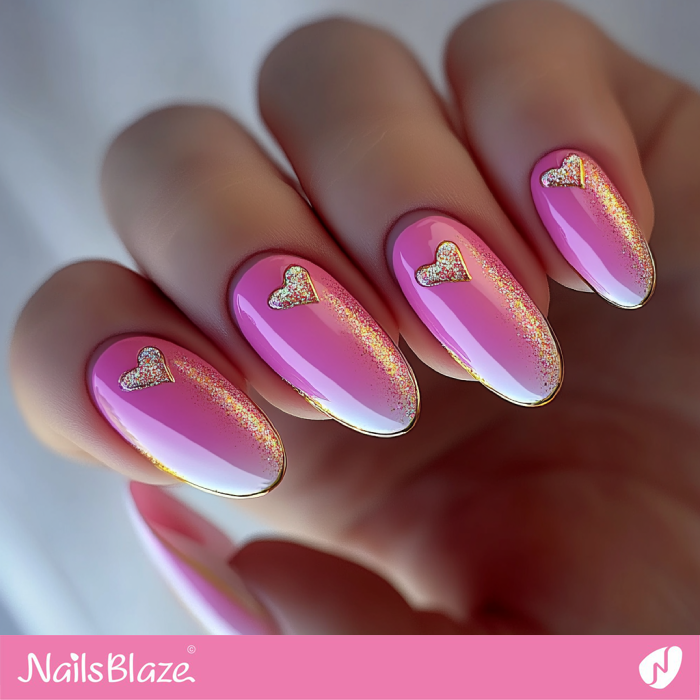 Oval Pink Nails with Gold Outline | Pink Valentine