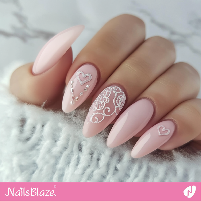 Milky Pink Nails 3D Heart Design | Pink Valentine's Nails - NB7256