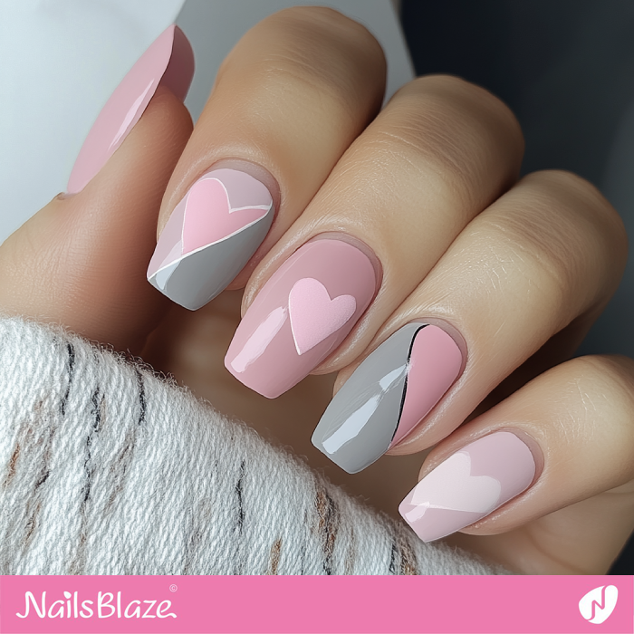 Dusty Pink Nails Abstract Design | Abstract Valentine Nails- NB7506