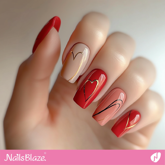 Simple Heart Design for Glossy Nails | Abstract Valentine Nails- NB7497