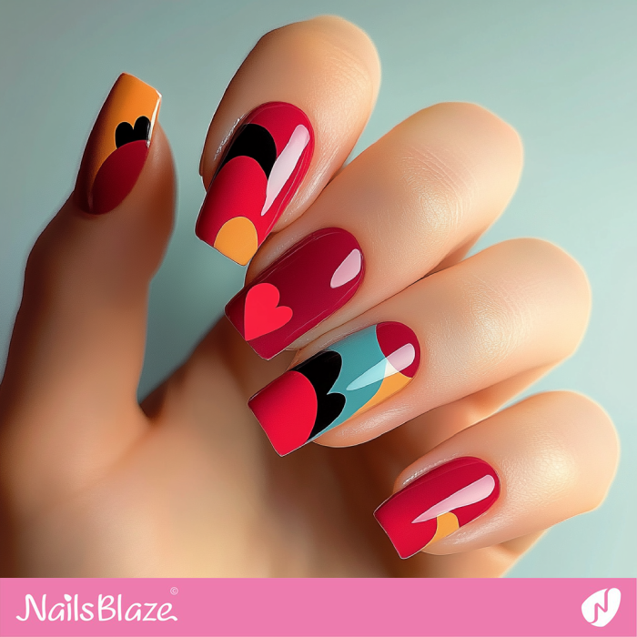 Heart Design for Abstract Red Nails | Abstract Valentine Nails- NB7500