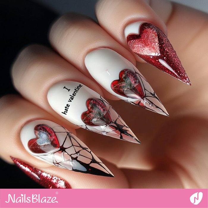 I Hate Valentine for Stiletto Nails Design | Anti Valentine