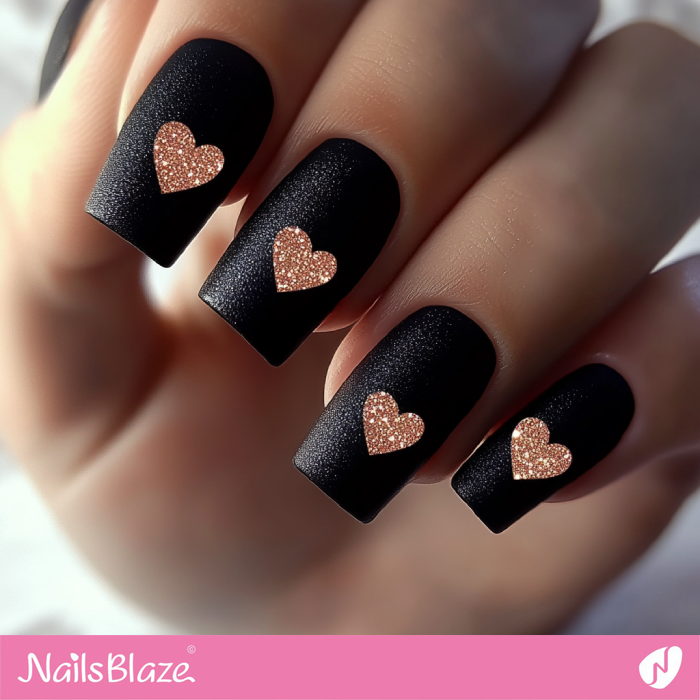 Valentine's Day Black Nails with Heart | Black Valentine's Nails - NB7304