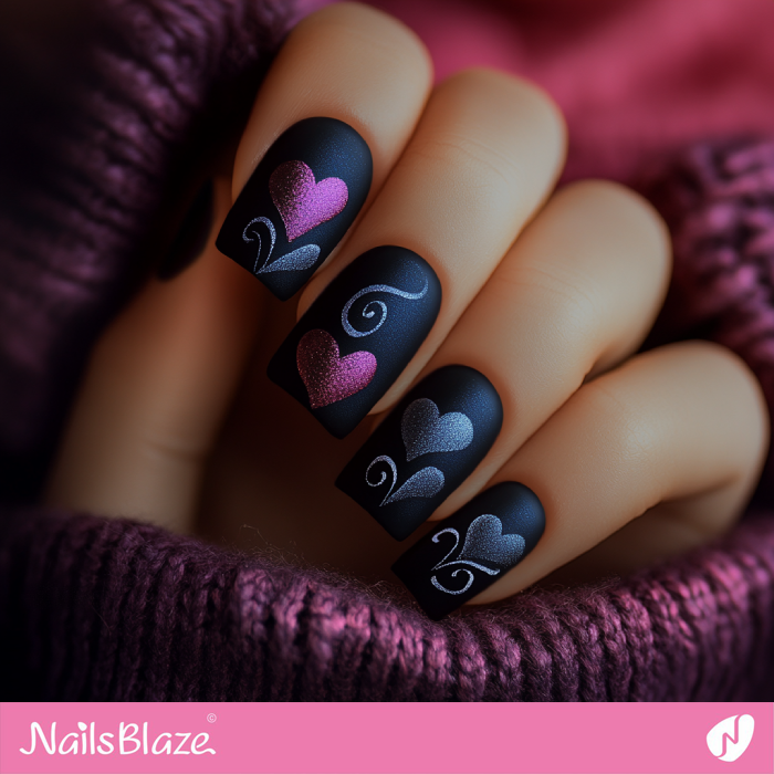 Dark Blue Nails with Hearts | Blue Valentine Nails- NB7370