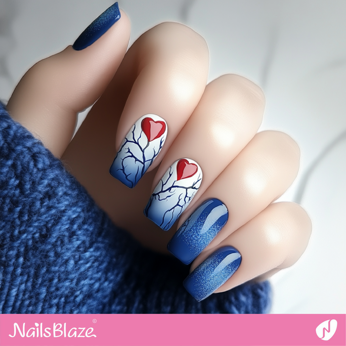 Square Blue Nails for Valentine | Blue Valentine Nails- NB7371