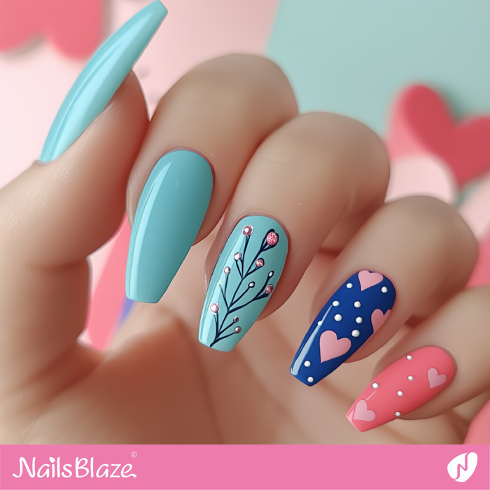 Pink Details for Blue Valentine Nails Design | Blue Valentine Nails- NB7373