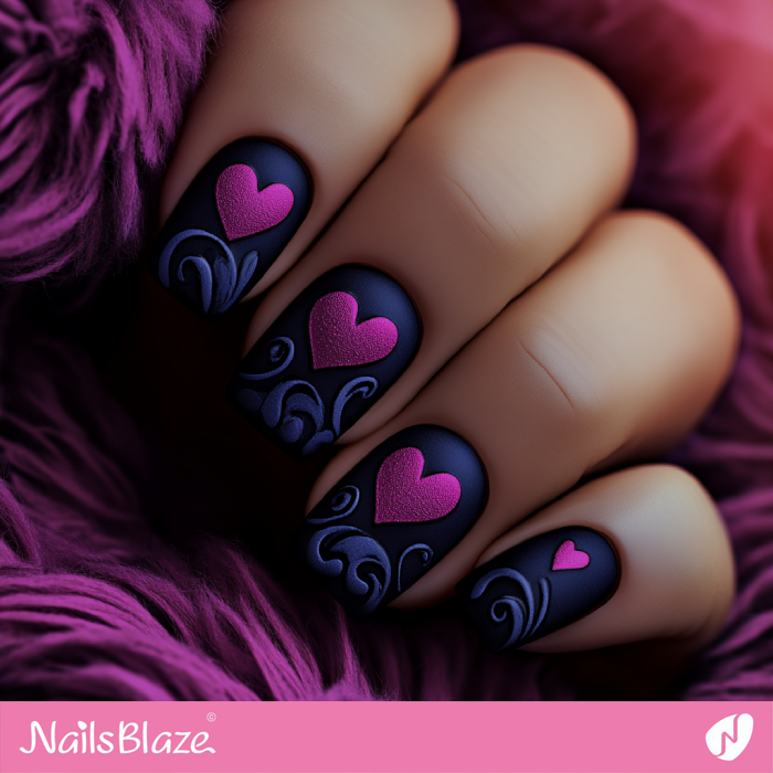 Pink Heart for Blue Short Nails Design | Blue Valentine Nails- NB7375