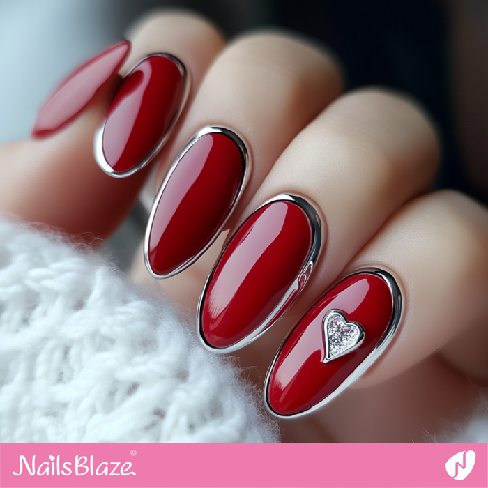 Chrome Outline for Red Nails Design | Chrome Valentine's Nails- NB7392