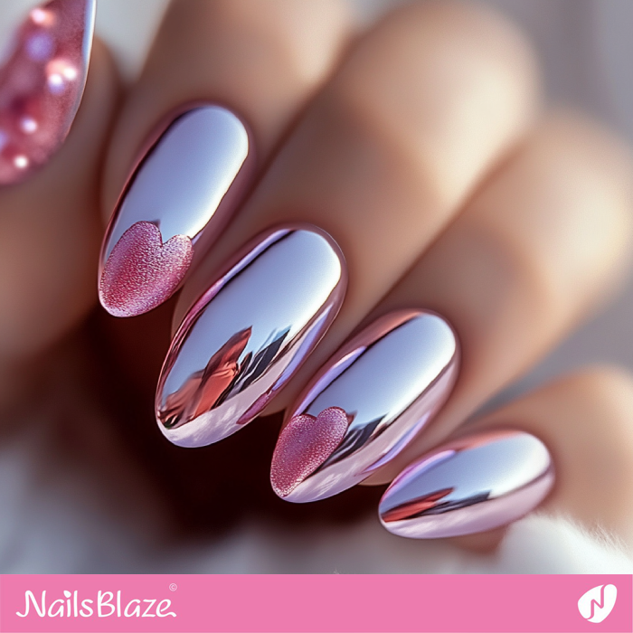 Cute Pink Chrome Nails for Valentine | Chrome Valentine's Nails- NB7395