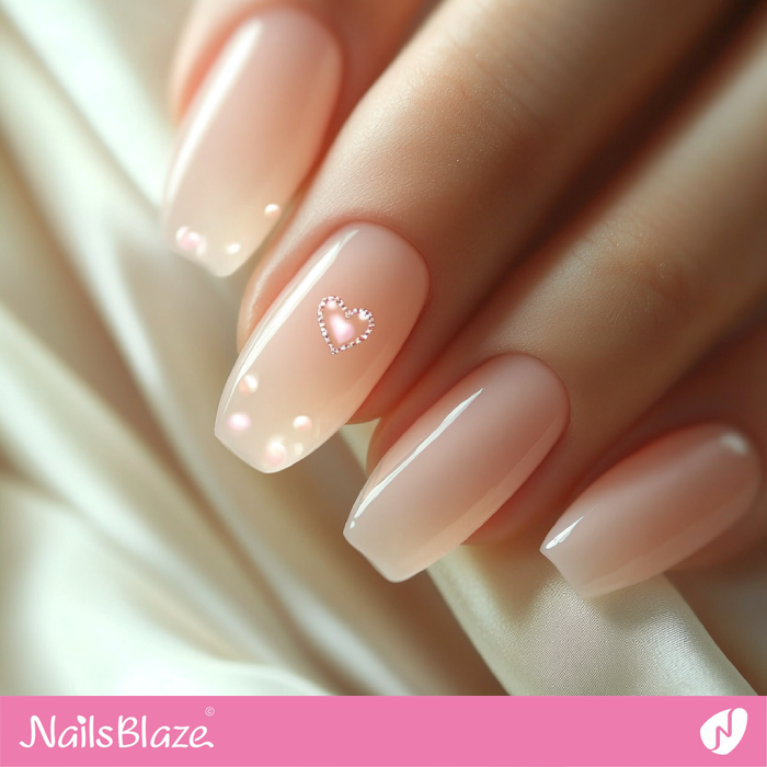 Soft Neutral Nails with Heart Accent | Classy Valentine's Nails- NB7400