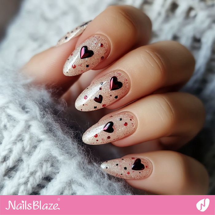 Shimmer Nails 3D Heart Design for Valentine | Classy Valentine