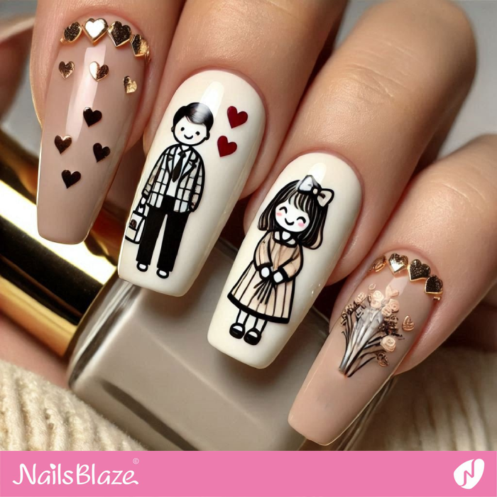 Valentine Nails with Classic Style Couple | Valentine's Cute Nails - NB7101