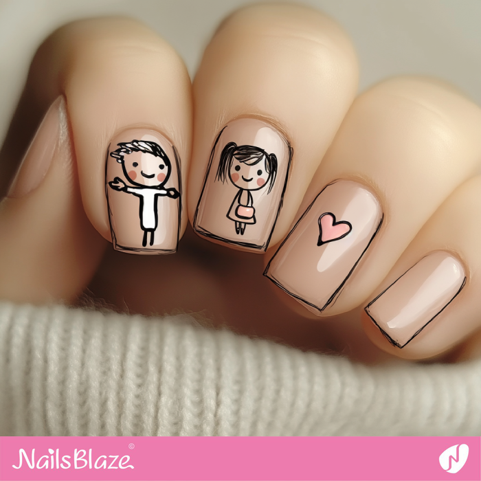 Boy and Girl Love Nails Design | Valentine's Cute Nails - NB7112