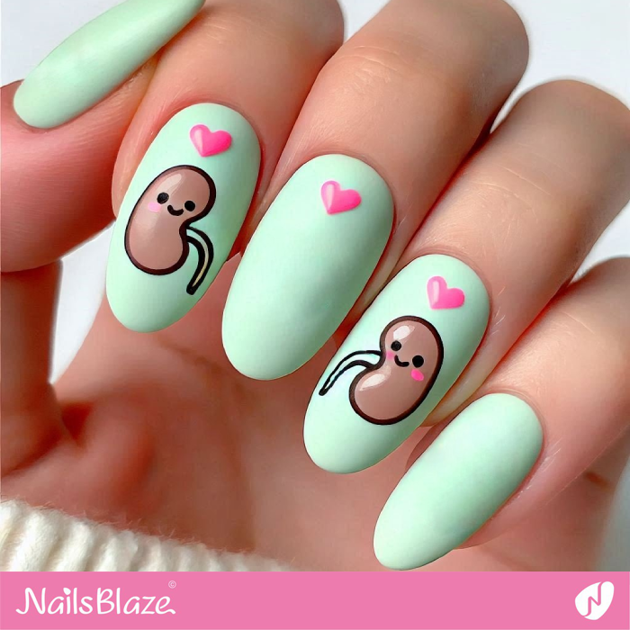 Kidney Love Design for Green Nails | Valentine's Cute Nails - NB7102