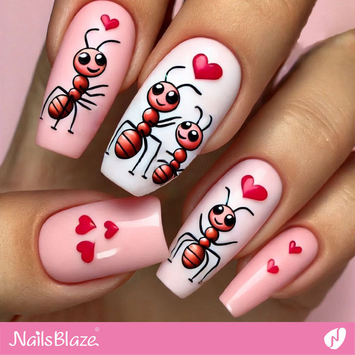 Ant Love for Valentine Nails Design | Valentine