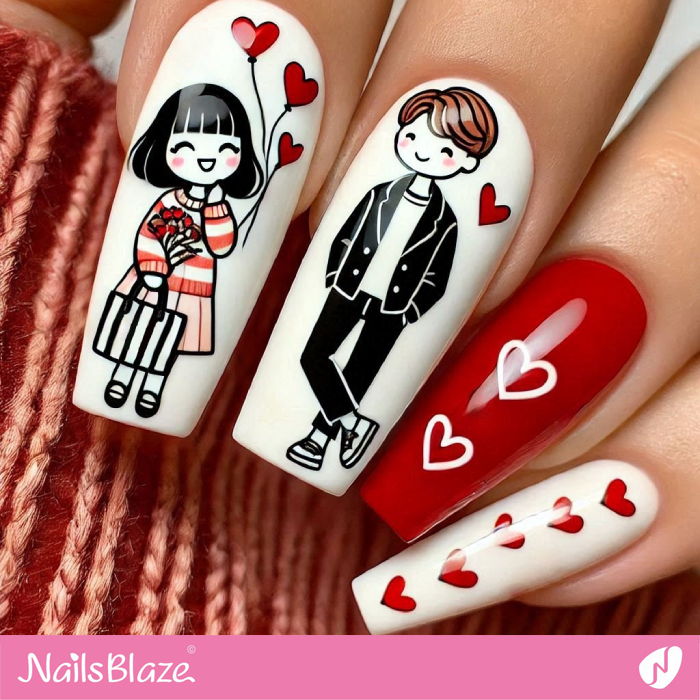 Cute Couple Nails Design for Valentine | Valentine's Cute Nails - NB7106