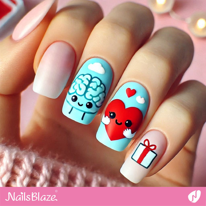 Brain-Heart Nail Art for Valentine | Valentine