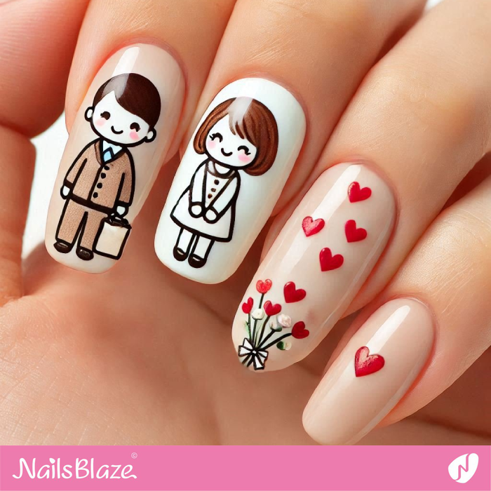 Cute Couple In Love Nails Design | Valentine's Cute Nails - NB7109