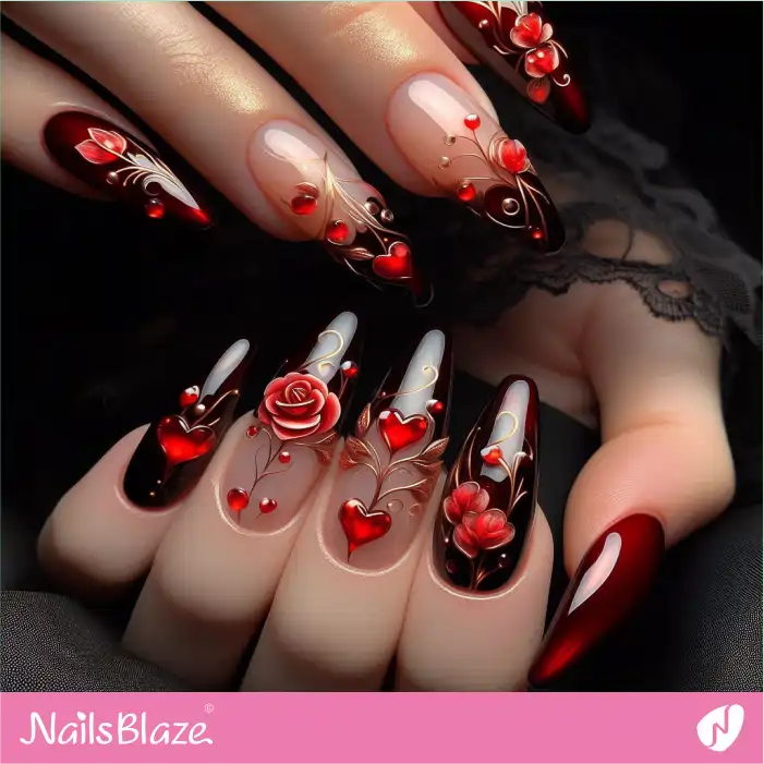 Floral French Nails Design for Valentine | Valentine's French Nails - NB7088