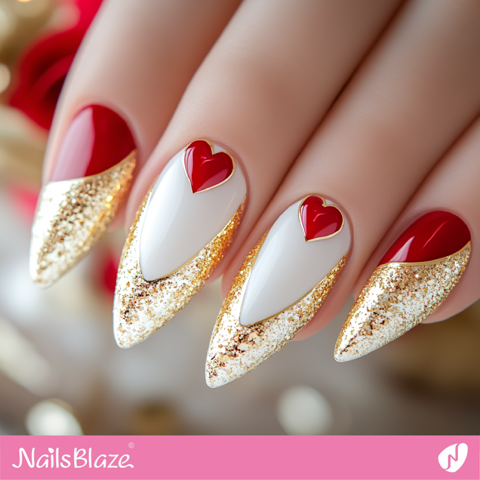 Luxury Glitter French Nails for Valentine | French Valentine Nails- NB7488