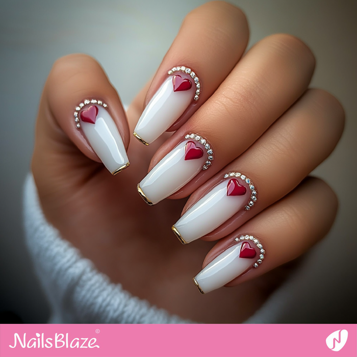 Micro French Tips for Long Valentine Nails | French Valentine Nails- NB7489