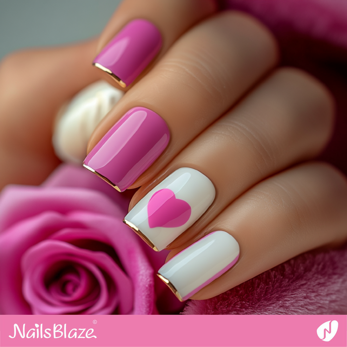 Gold Chrome Tips for Short Pink Nails | French Valentine Nails- NB7493