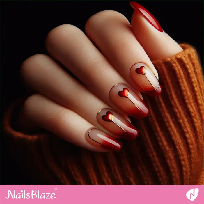 Red French Nails with Hearts for Valentine | Valentine