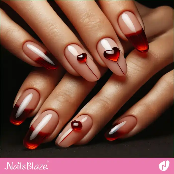 Valentine Nails with Red Tips | Valentine