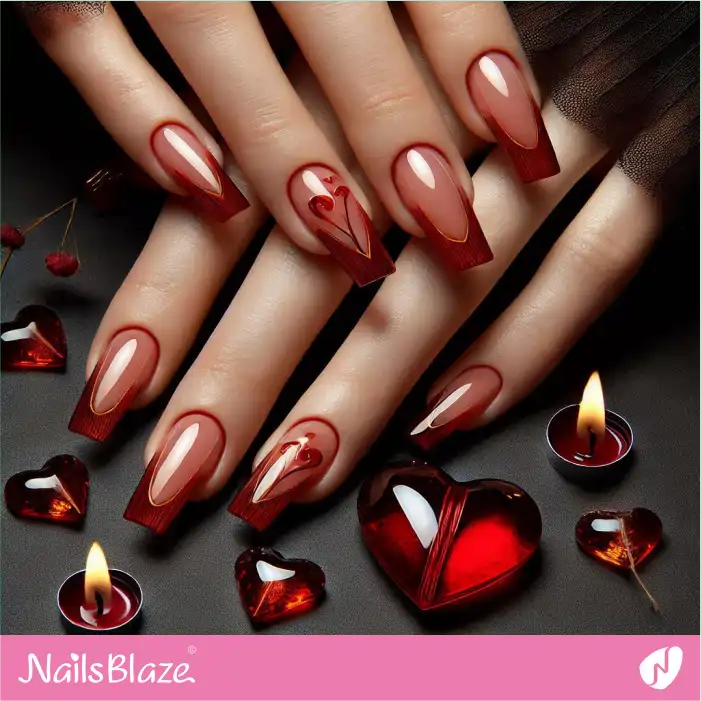 Valentine Simple French Manicure in Red | Valentine's French Nails - NB7091