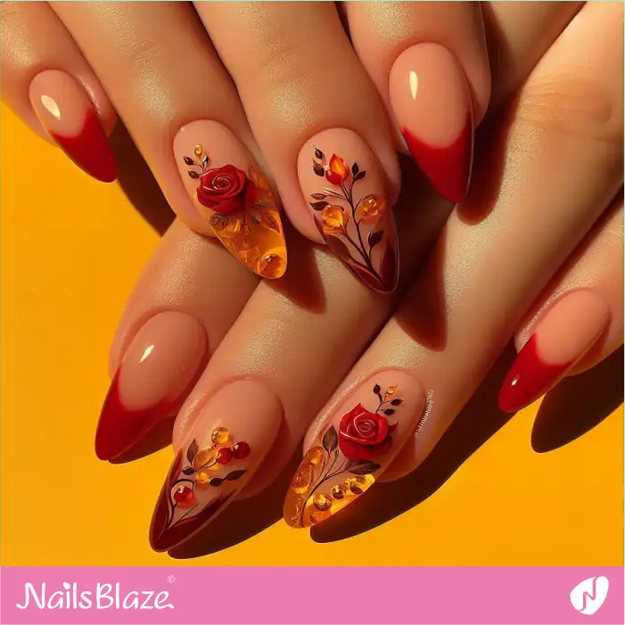 Valentine Roses for French Nails Design | Valentine's French Nails - NB7093