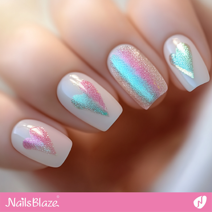 Pink and Blue Glitter Nails Design for Valentine's Day | Glitter Valentine's Nails - NB7305