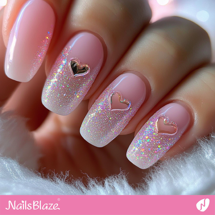 Pink Nails Glitter Design for Valentine | Glitter Valentine's Nails - NB7316