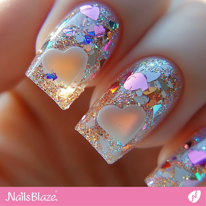 Glitter and Confetti Nails Design for Valentine | Glitter Valentine