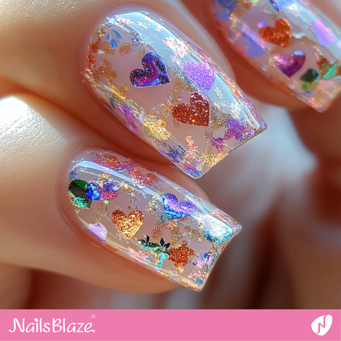 Heart Confetti Nails Glitter Design | Glitter Valentine