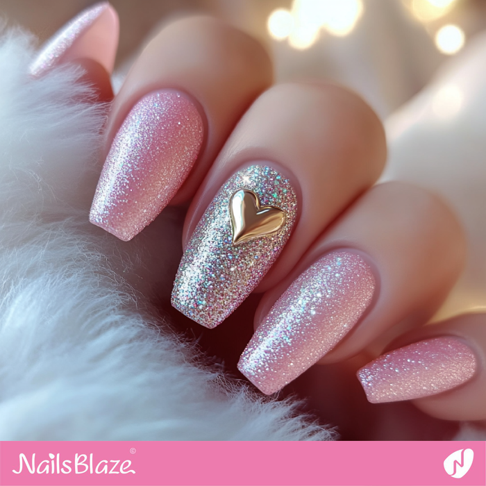 3D Heart Accent for Luxury Pink Nails | Glitter Valentine's Nails - NB7311