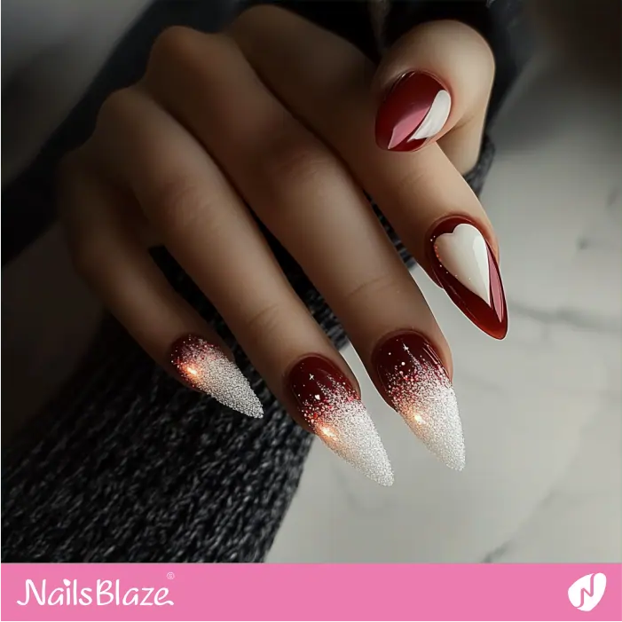 Long Red Nails with a Heart | Luxury Valentine Nails- NB7433