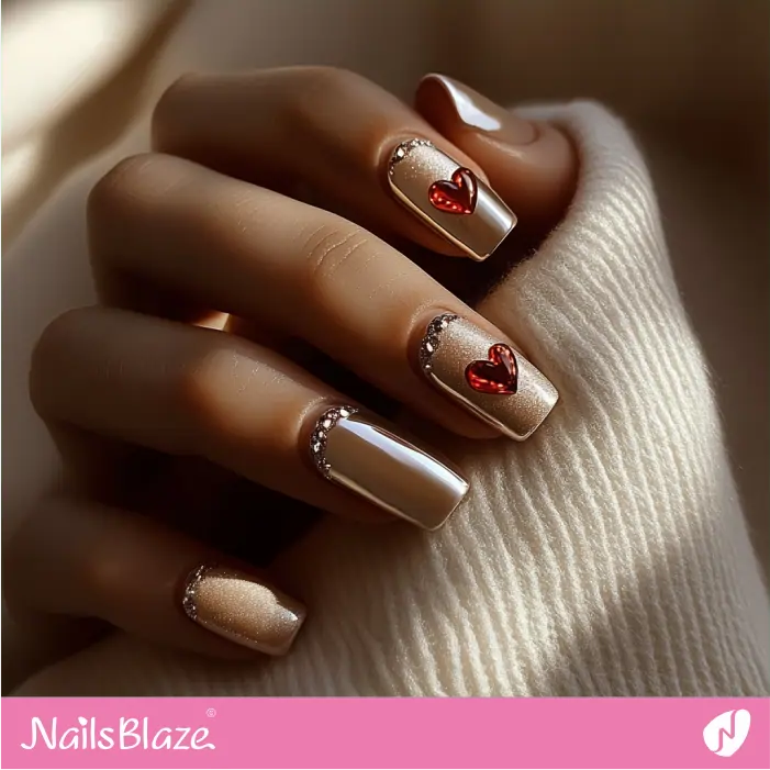 Long Square Nails with Hearts | Luxury Valentine Nails- NB7438