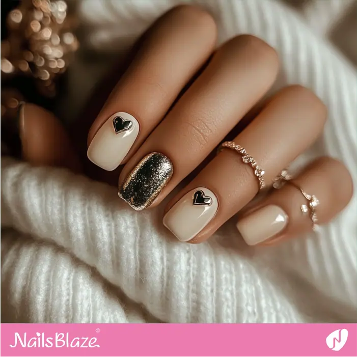 Short Classy and Simple Nails with Heart | Luxury Valentine Nails- NB7439