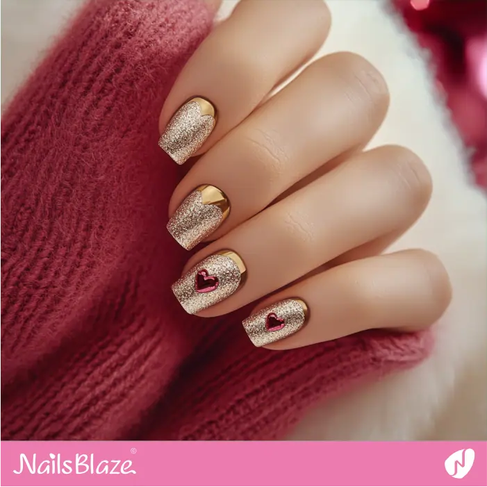 Lovely Short Nails with Glitter Design | Luxury Valentine Nails- NB7440