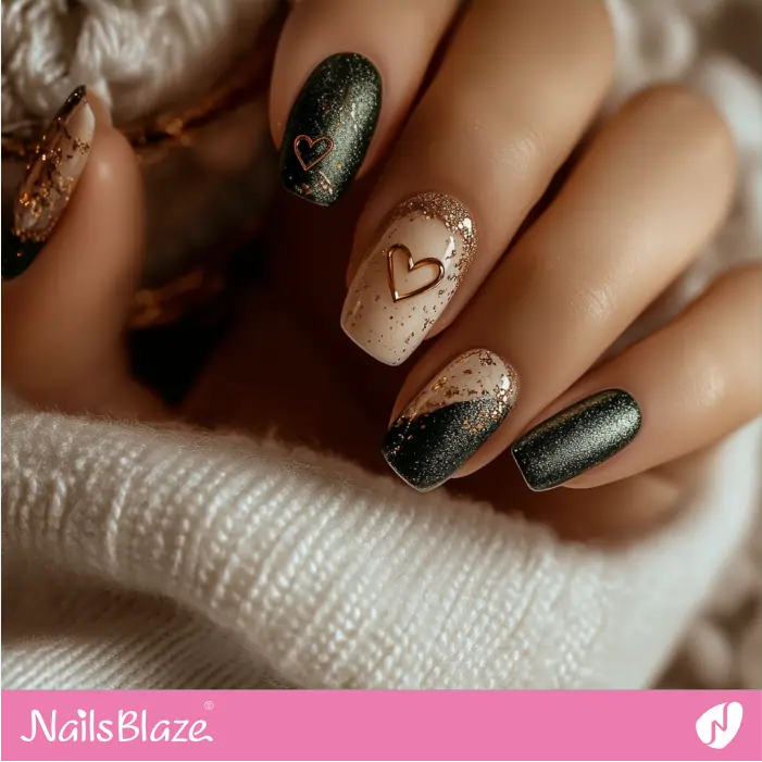 Royal Green Nails with Negative Space Design | Luxury Valentine Nails- NB7424