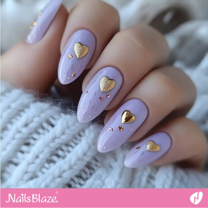 Gold Hearts for Milky Purple Nails Design | Luxury Valentine Nails- NB7426