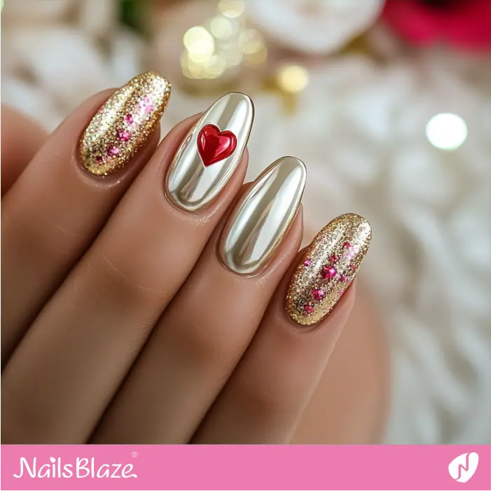 Luxury Nails Chrome and Glitter Design | Luxury Valentine Nails- NB7427