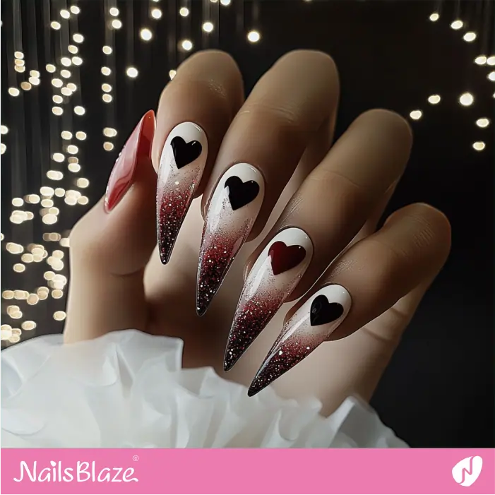 X-long Gothic Nails with Hearts | Luxury Valentine Nails- NB7429