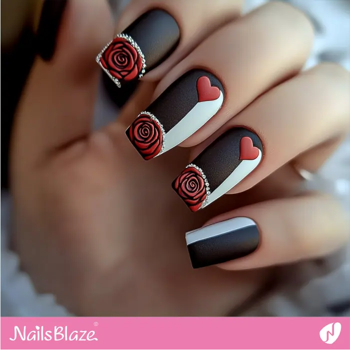 Hearts and Roses for Matte Brown Nails | Matte Valentine Nails- NB7453