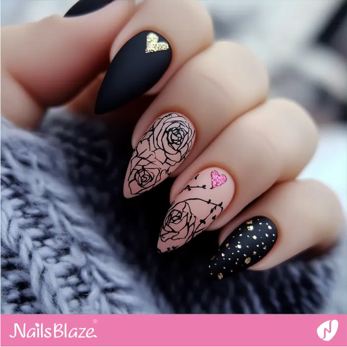 Abstract Flower Design for Valentine Nails | Matte Valentine Nails- NB7455