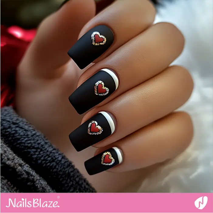 Heart Design for Black Matte Nails | Matte Valentine Nails- NB7458