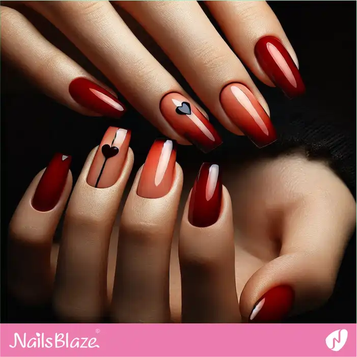 Valentine Ombre Nails with Heart Accents | Valentine's Ombre Nails - NB7095