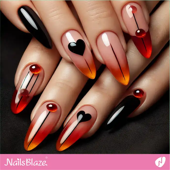 Ombre Nails with Black Hearts for Valentine | Valentine