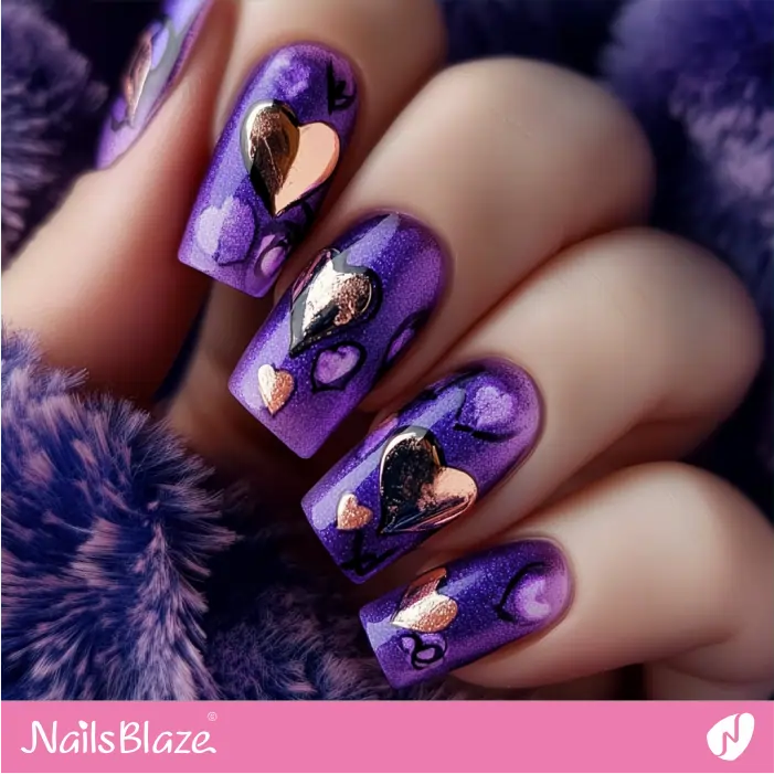 Heart Pattern Watercolor Nails | Purple Valentine Nails- NB7477